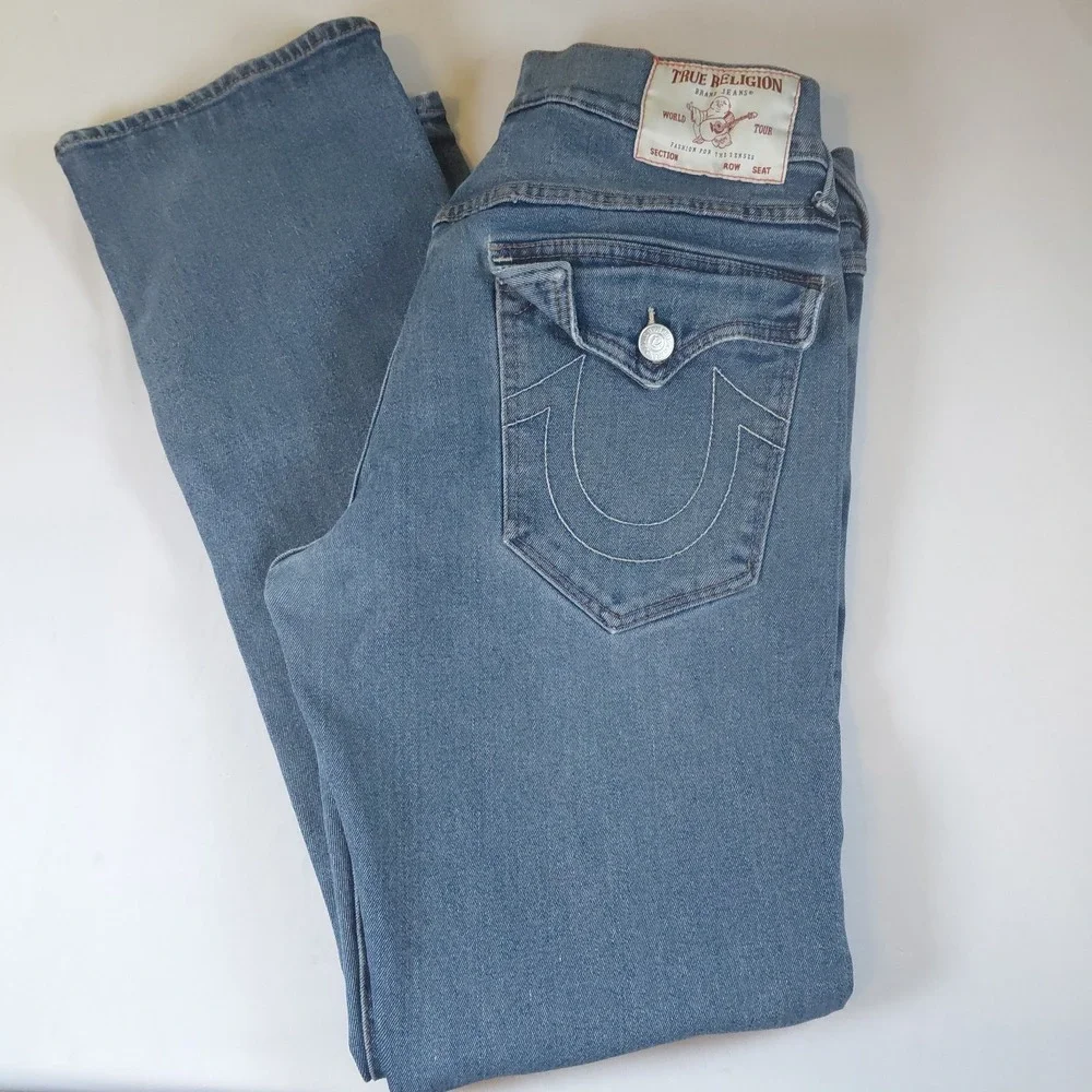 True Religion Ricky Relaxed Straight Jeans Mens 33 Medium  Wash Denim
